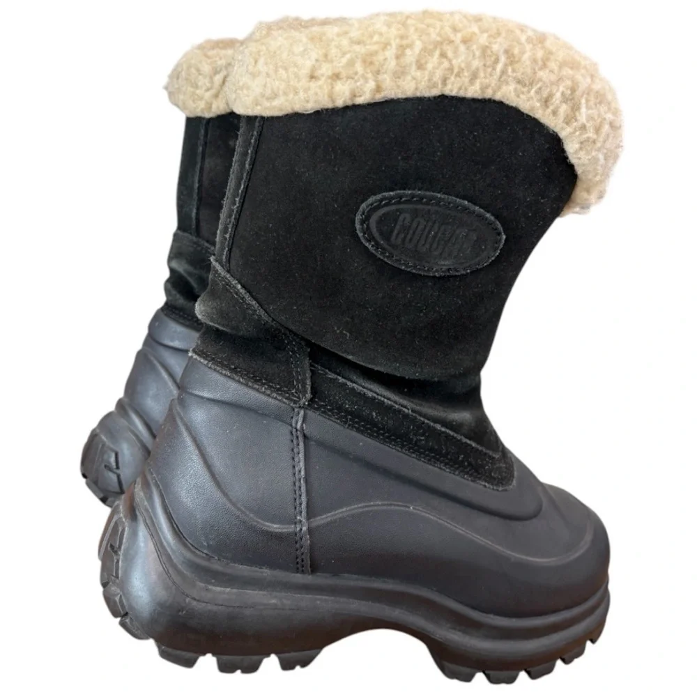 Cougar Black Insulated Winter Boots with Faux Fur Trim & Zipper Front, Sz 8